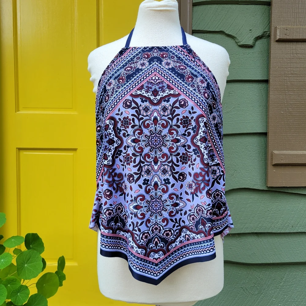 Kona Sol Halter Tankini Top Size L Boho Bandana Print Removable Pads - Picture 3 of 10